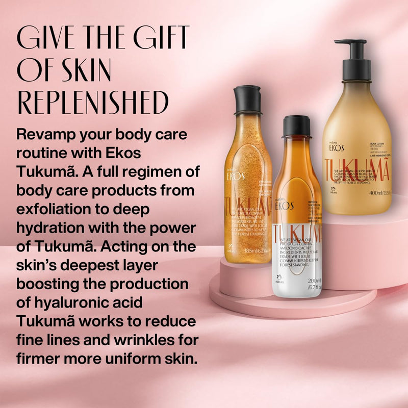 natura - Ekos Tukumã Collection Replenishing Gift Set (4 Products) - Body Lotion, Hand Cream, Shower Oil, and Shower Gel - Gift Box - Vegan Skin Care - Brazilian Beauty Secrets - Self Care & Body Care Infinity Warehouse