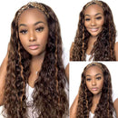 Aopusi Headband Wig Human Hair Ombre Brown Blonde Wave Wave Wigs