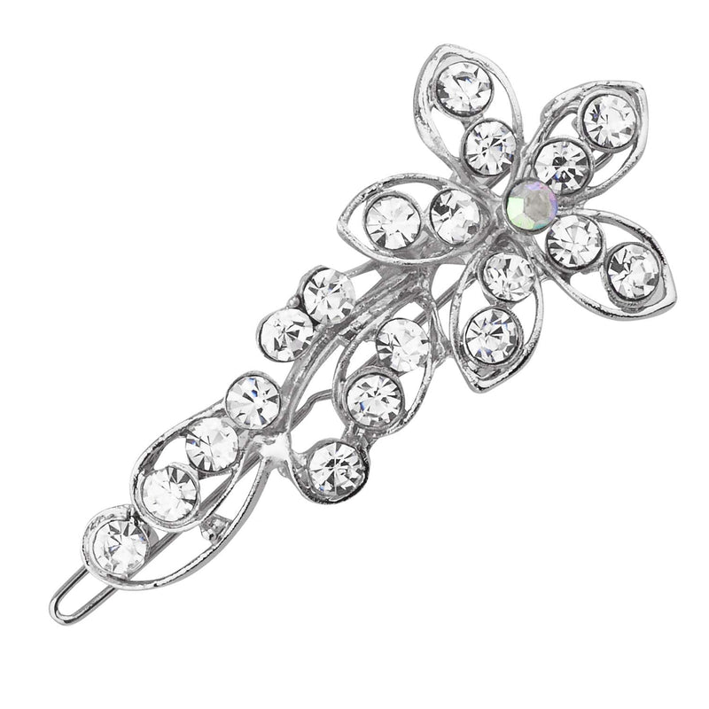 LUX ACCESSORIES Set of 2 Floral Filligree Clear Crystal Rhinestones Wedding Bridal Fashion Hair Pins LUX ACCESSORIES