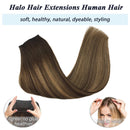GOO GOO Halo Hair Extensions 70g 14 Inch Ombre Chocolate Brown to Caramel Blonde Straight Real Human Hair Extensions Flip in Hidden Crown Hair Extensions with Invisible Wire Layered Hairpiece GOO GOO Store