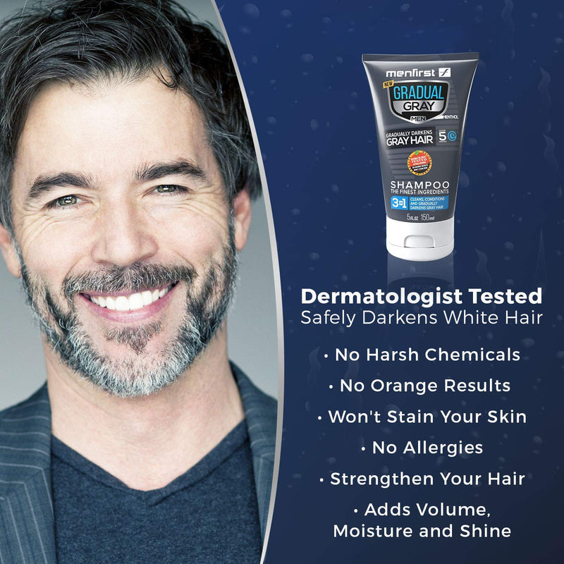 MENFIRST Gradual Gray 3-in-1 Hair Darkening Shampoo and Conditioner for Men, Gradually Reduce Grey and White Hair Color for Natural Looking Results MENFIRST