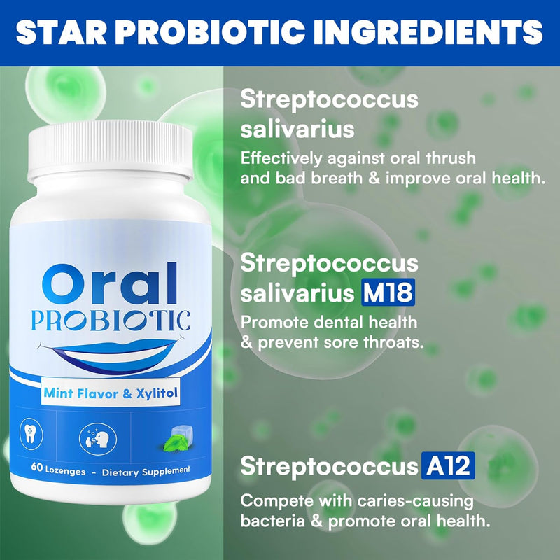 Oral Probiotics, 11 Billion CFU, with M18, A12, Oral Probiotics for Mouth Bad Breath for adults, Dry Mouth, Gum Health & Gum Restore, Chronic Halitosis, Fresh Breath, 60 Lozenges (Mint Flavor) Infinity Warehouse