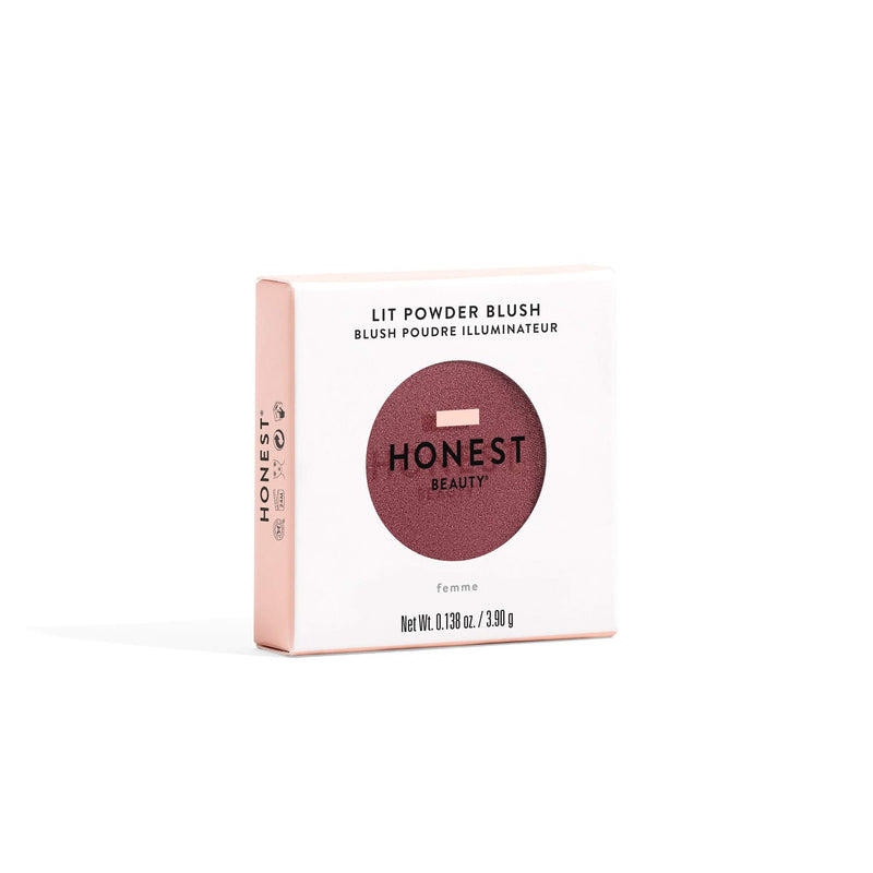 Honest Beauty Lit Powder Blush, Femme | Deep Mauve w/ Gold Shimmer | EWG Certified + Dermatologist & Physician tested & Vegan + Cruelty free| 0.14 oz. Honest Beauty