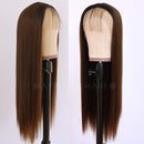 Maycaur 13X4 Inch Long Straight Brown Lace Front Wigs for Fashion Women Black Brown Ombre Color Synthetic Lace Front Wigs with Natural Baby Hair 24 Inch Maycaur