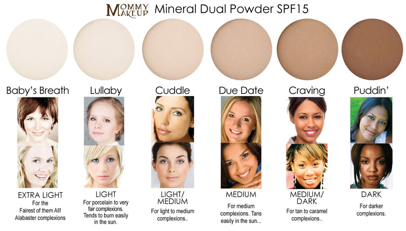Mommy Makeup Mineral Dual Powder SPF15 [4-in-1 Pressed Mineral Foundation] 0.45 ounce - Oil-free, Talc-free, Fragrance-free, Paraben-free - Lullaby Mommy Makeup