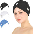 HALLEY Cotton Hair Towel Wrap (3 Packs) Super Absorbent Fast Drying Turbans for Thick, Wet Hair with Button (Black) Infinity Warehouse