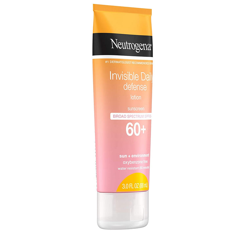 Neutrogena Invisible Daily Defense Sunscreen Lotion, Broad Spectrum SPF 60+, Oxybenzone-Free & Water-Resistant, Sun & Environmental Aggressor Protection, Antioxidant Complex, 3.0 fl. oz Neutrogena Store