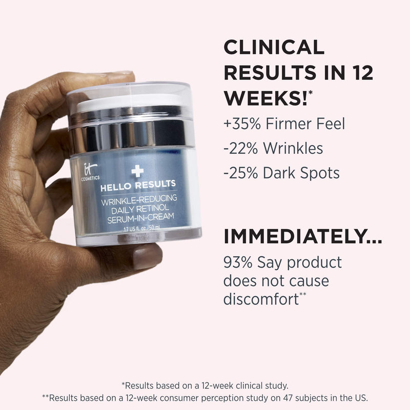 IT Cosmetics Hello Results Wrinkle-Reducing Daily Retinol Serum-in-Cream - Firming & Anti-Aging Retinol Face Cream with Niacinamide, Vitamin B5 & Vitamin E - 0.5 fl oz It Cosmetics