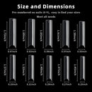 Extra Long C Curve Half Cover Nail Tips 100 Pcs, XXL Clear Long Straight Square Shape Nail Tips for Acrylic False Nails Previvo Traceless Nail Tips With Box,10 Sizes Previvo