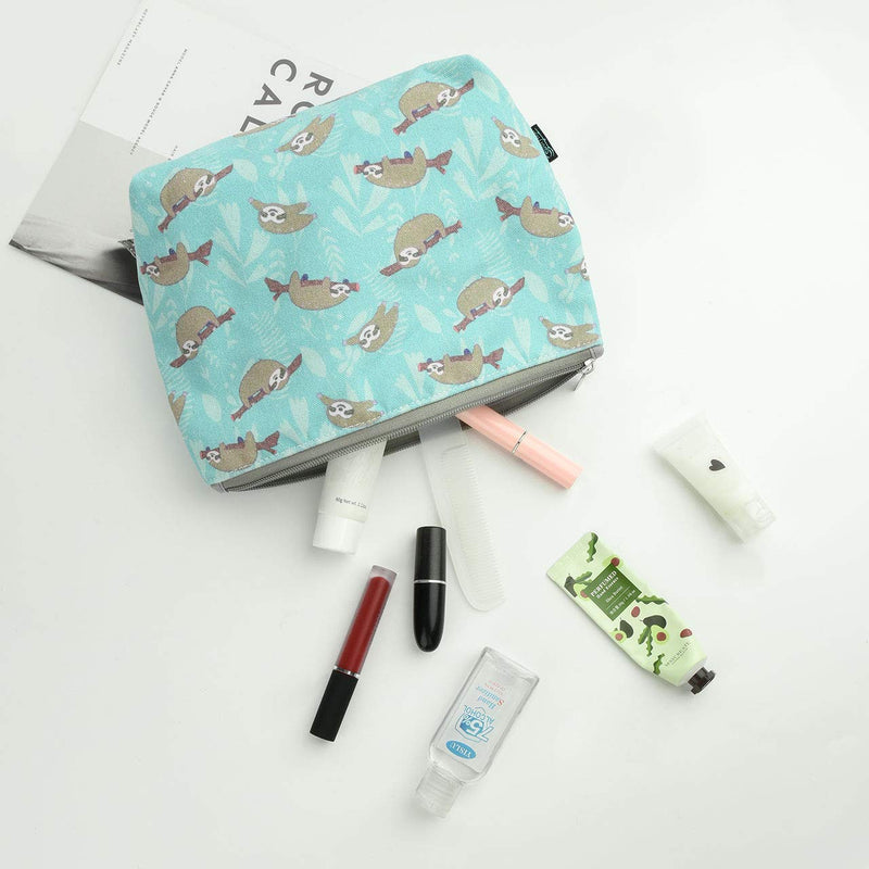 Beautyflier Cosmetic Bag for Women, Cute Makeup Bags Canvas Travel Toiletry Bag Accessories Purse Organizer (Large, Sloth) Beautyflier