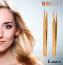 LIVINO Eyelash Extension Tweezers Straight - Set of 2 Stainless Steel Extension Tweezers with Curved Tip - Eyelash Extension Supplies Nipper for Eyelash Extensions Eyelash Tweezers Exclaim Beauty