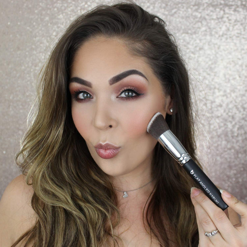 Flat Angled Kabuki Bronzer Brush - Beauty Junkees Contour Brush with Soft Dense Synthetic Bristles for Contouring, Blending, Buffing with Powder Cream Liquid Cosmetics, Vegan Makeup Brushes Beauty Junkees
