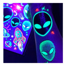 Temporary Tattoos – 1 Sheet Alien UFO Design Body Art Blacklight Reactive Light Festival Accessories Glow in the Dark Party Supplies | 7.2” x 5.2” Temp Tattoos Great for EDM EDC Party Rave Parties d'IRIS studio