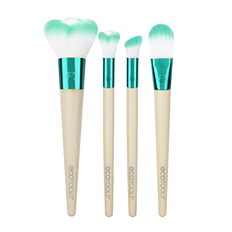 EcoTools Blooming Makeup Brushes with Storage Case and 3 Beauty Inspiration Cards, For a Fresh & Natural Look, Set of 4 EcoTools