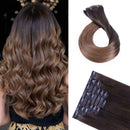 Maxfull Seamless Clip In Remy Hair Extensions Ombre Brown with Silicon Base, Invisi-PU Real Remy Hair Extensions Clip On Human Hair, 7pcs, 22inch, 110g Maxfull Store