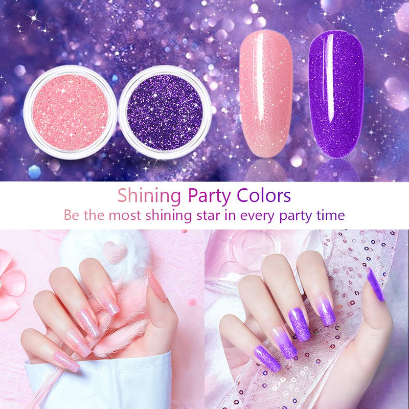 MILD EAST Gel Nail Polish Kit, 6 Colors Glitter Nail Polish Pink Green Blue Red Gold Silver Gel Nail Polish Set UV Gel Nail Polish with Acrylic Powder, Glossy/Matte Nail Polish Gift Set for Women MILD EAST