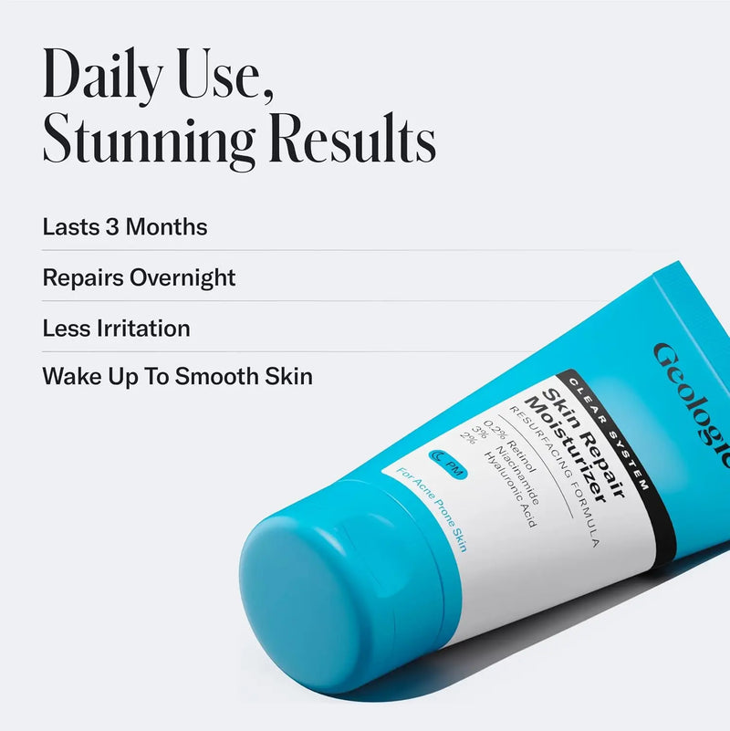 Geologie Skin Repair Moisturizer Face Cream | Clear System Retinol Resurfacing Formula | For Acne Prone Skin with Niacinamide & Hyaluronic Acid | Clears & Repairs Skin | 60 ML Infinity Warehouse
