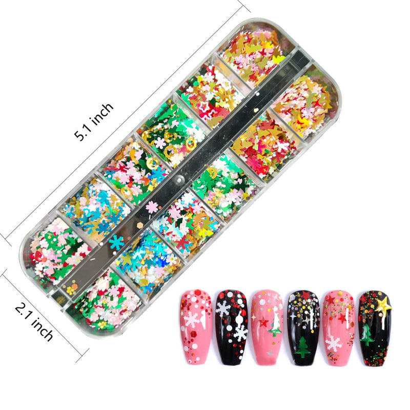 24 Boxes Nail Art Sequins, Tingbeauty Heart Shape Star Snowflake Christmas Tree Laser Sequins, Flakes Colorful Confetti Nail Glitter for DIY Design Face Body Make Up Christmas Decorations Tingbeauty