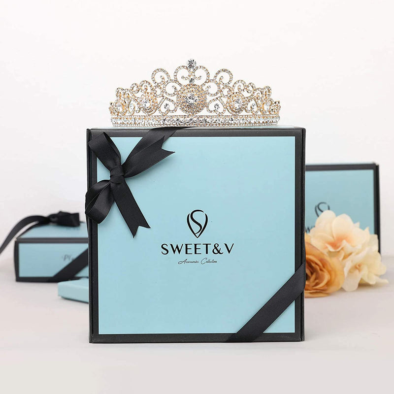 SWEETV Jeweled Baroque Queen Crown - Rhinestone Wedding Tiaras and Crowns for Women, Black Costume Party Hair Accessories with Ruby SWEETV Store