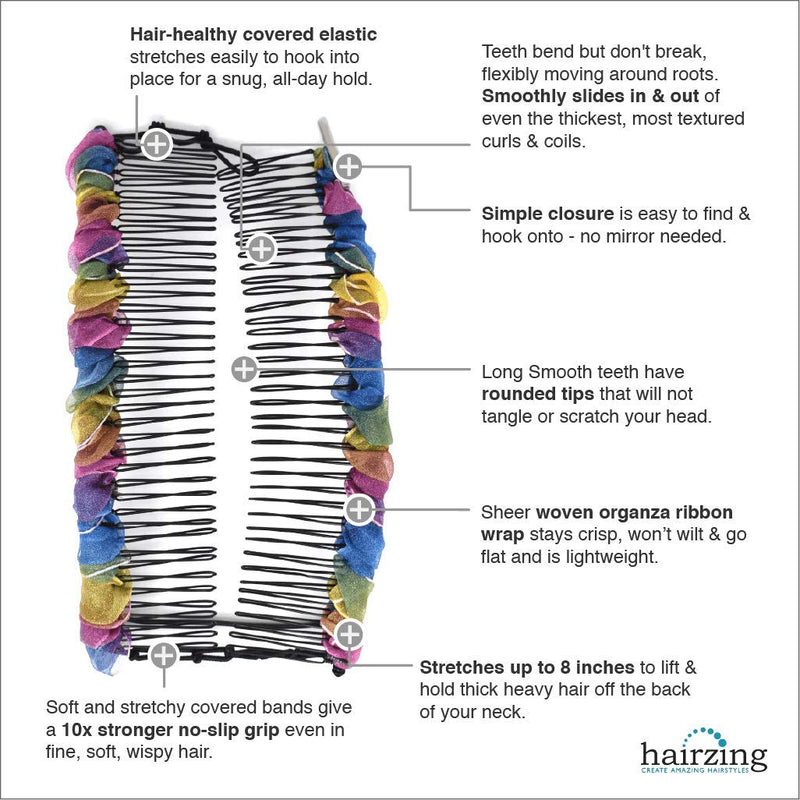 Banana Clip for Thick Curly Hair, Stretchy & Adjustable - Protective Elastic Combs Make Great Hair Accessories for Kinky, Curly Ponytail, Mohawk, Bun (Large, Peach & Rose) HairZing