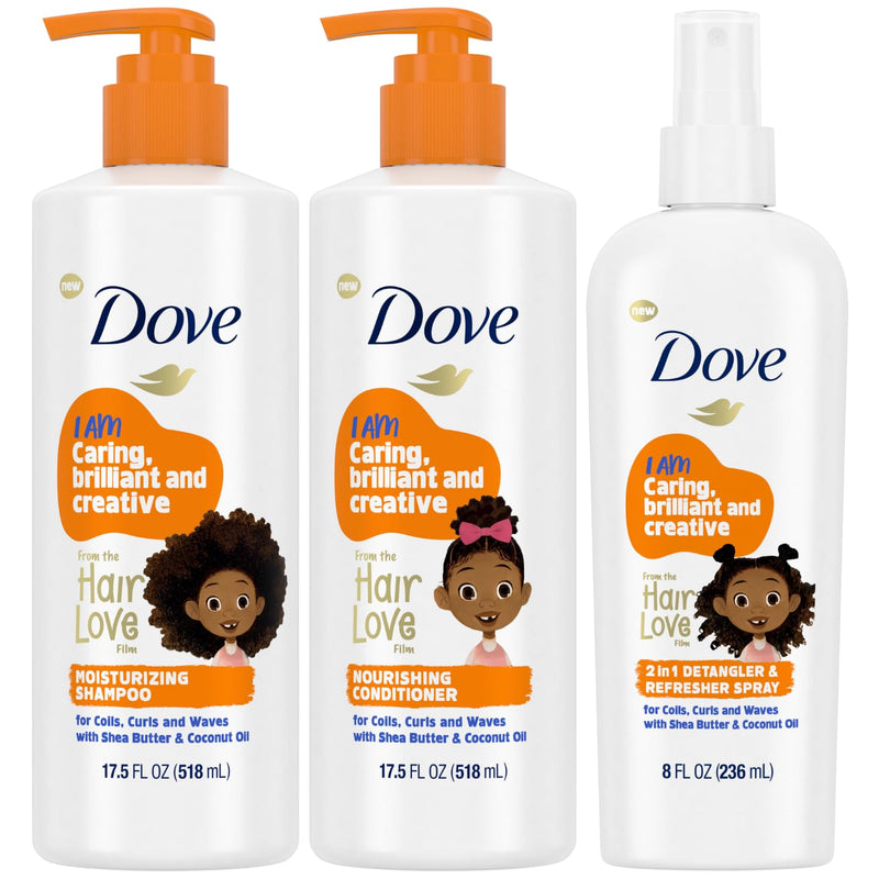 Dove Shampoo and Conditioner Set + Detangler Spray for Kids - Kids Hair Love Collection, Shampoo and Conditioner, Curly and Wavy Hair Products (3 Piece Set) Infinity Warehouse