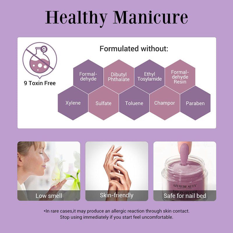 Dip Powder Nail Kit Starter, AZUREBEAUTY Purple Glitter 8 Colors Acrylic Dipping Powder System Essential Set with Top/Base Coat Activator Brush Saver for French Nail Art Manicure Beginner DIY Salon AZUREBEAUTY Store