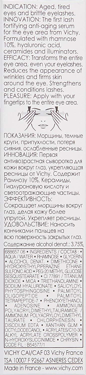 Vichy LiftActiv Serum 10 Eyes and Lash Serum Anti Aging Eye Cream Moisturizer and Eyelash Serum Lash Conditioner and Anti Wrinkle Eye Cream for Fine Lines and Crow's Feet Safe for Sensitive Skin Vichy