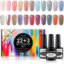 Lagunamoon 25 Pcs Gel Nail Polish Kit,  Nude Nail Polish Set  with Glossy & Matte Top Base Coat, Pastel Pink Blue Browns Soak off Nail Polish, Bright Nail Art Solid Sparkle Glitters Colors for Starter Nail Art Salon Design Manicure Lagunamoon