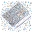 AD Beads 4300 Pieces Flat Back Nail Art Rhinestones Round Beads 6 Sizes (2-6.5mm) with Storage Organizer Box,Rhinestones Picking Pen for Nail Art Phone Decorations Crafts DIY (Opal White) AD Beads