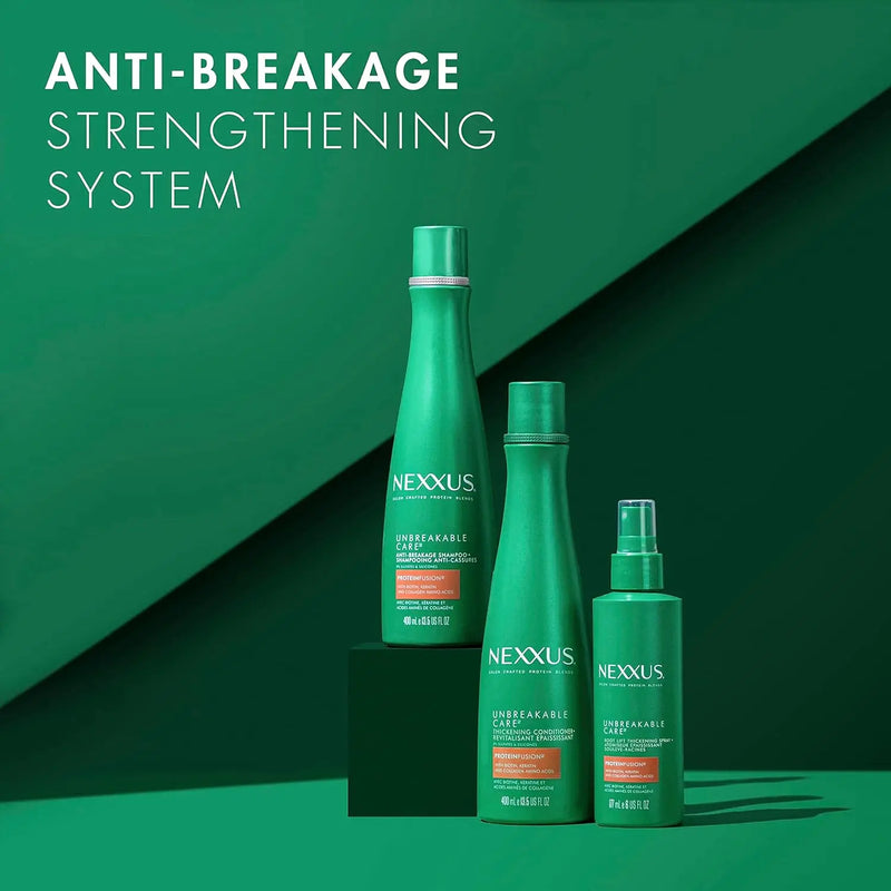 Nexxus Unbreakable Care Shampoo Conditioner and Leave-In Spray 3 Pack For Fine and Thin Hair with Keratin Collagen Biotin 13.5 oz 6 oz Infinity Warehouse