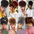 G&T Wig Afro High Puff Hair Bun Drawstring Ponytail With Bangs Short Kinky Curly Pineapple Pony Tail Clip in on Wrap Updo Hair Extensions for African American Black Women (1B/Grey) G&T Wig Store