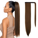 28 Inch Clip in Ponytail Extension Wrap Around Long Straight Pony Tail Hair Synthetic Hairpiece for Women 28Inchdark brown mix light auburn KOODER