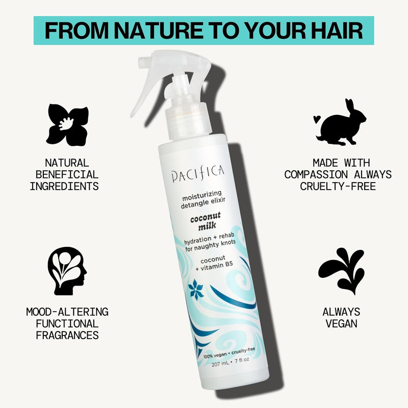 Pacifica Coconut Milk Hair Detangler Spray – Leave-In Conditioning Elixir for Tangle-Free Hair – Instantly Detangles Knots, Adds Shine & Moisture, Prevents Breakage & Frizz – Vegan & Cruelty-Free Infinity Warehouse