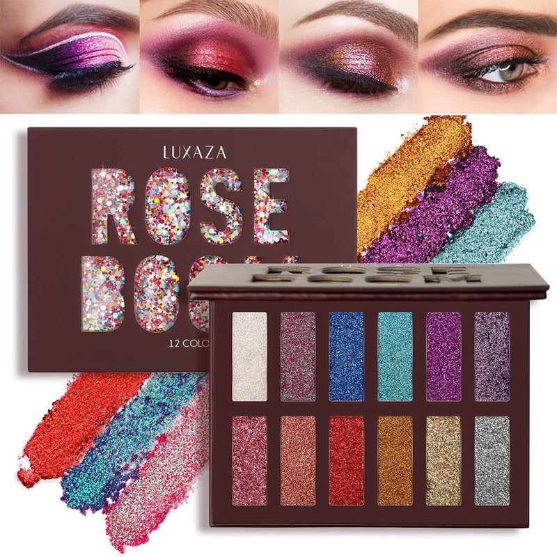 LUXAZA Holographic Glitter Eyeshadow Palette Metallic Festival Style,Ultra Pigmented Shimmer Sparkling Eyeshadow Makeup pallet,Long Lasting Waterproof Eye Shadows Cosmetics Gift Kit LUXAZA
