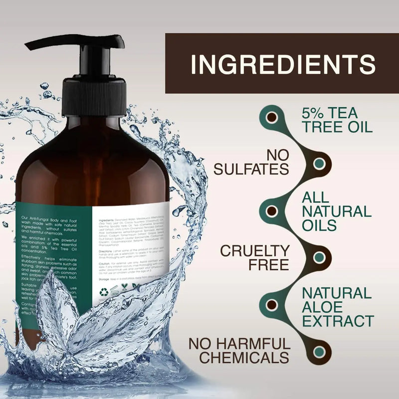 Tea Tree Oil Body Wash - Antifungal - Antibacterial Soap-Helps Athletes Foot - Toenail Fungus - Ringworm - Jock Itchy - Acne - Eczema - Yeast Infection - Body Odor - Itchy Skin - Sulfate Free - 16oz ORISO
