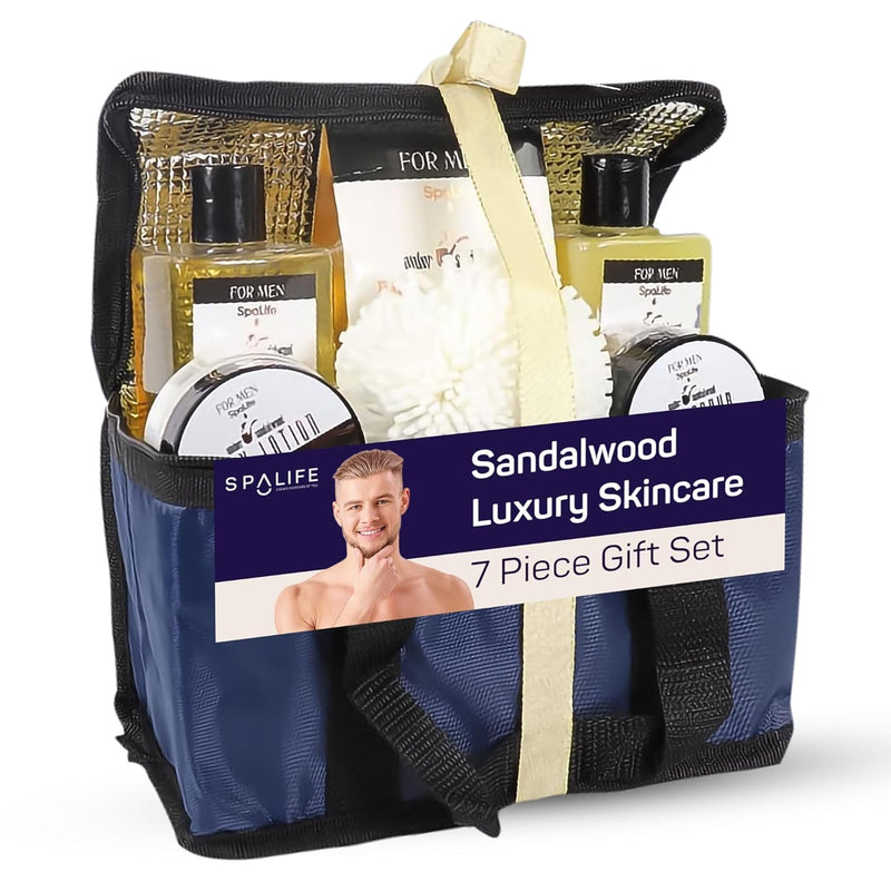 SpaLife Men's Sandalwood Luxury Spa Skincare Set - Complete Care Kit for Rugged Revitalization, Exfoliating Scrub - Bath and Body Collection for Cleansing, Moisturizing, and Rejuvenation Infinity Warehouse