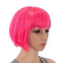 SWACC 10 Inch Short Straight Bob Wig with Bangs Synthetic Colorful Cosplay Daily Party Flapper Wig for Women and Kids with Wig Cap (Hot Pink) SWACC