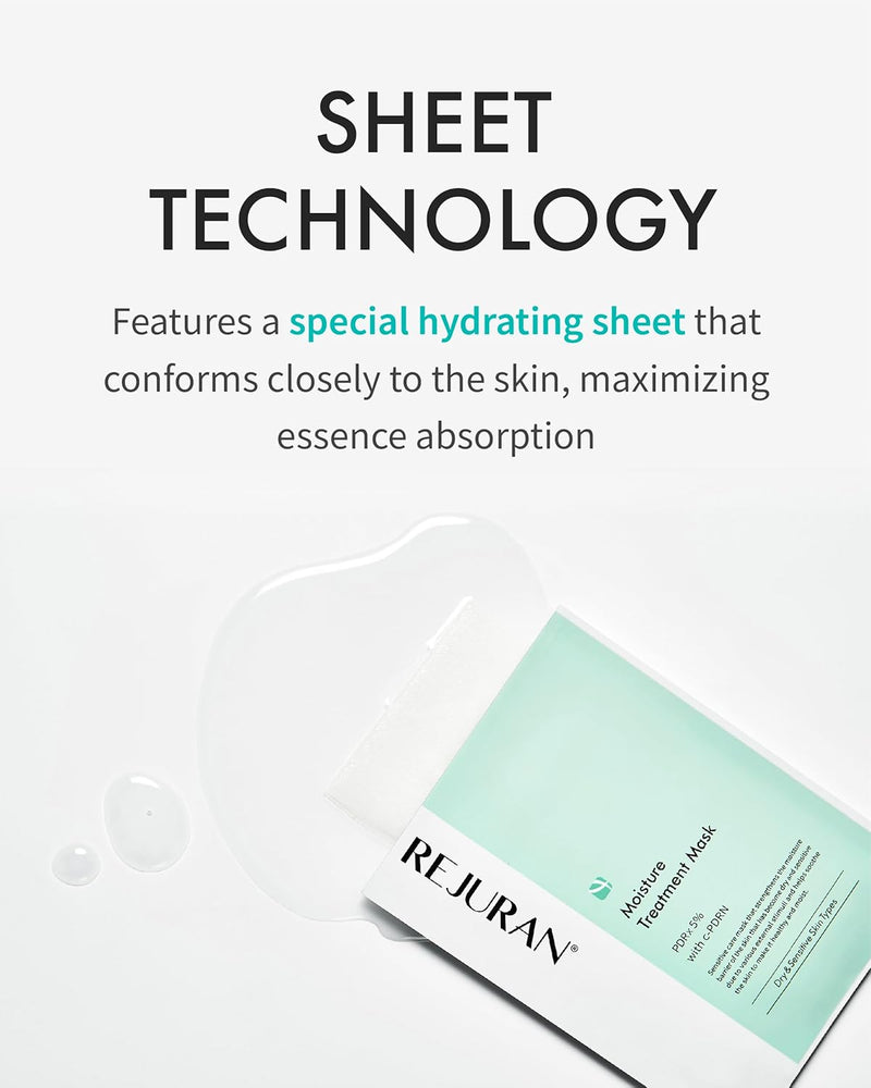 REJURAN® Moisture Treatment Mask, c-PDRN® - Hydrating Facial Sheet Mask, Repairs Skin Barrier and Retains Moisture with PDRx, Korean Skin Care 5-Pack Infinity Warehouse