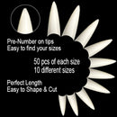 Vivace Natural Stiletto 500 Acrylic Fake False Nail Tips 10 Sizes For Nail Salon Nail Shop (Natural Stiletto) Vivace
