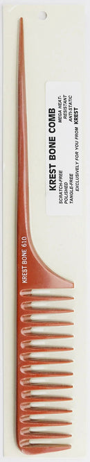 Krest Bone 11 1/2 Inch Large Space Teeth Rattail. Professional Comb. Heat Resistant Comb. Styling Combs. Detangle, Sectioning Comb. Krest