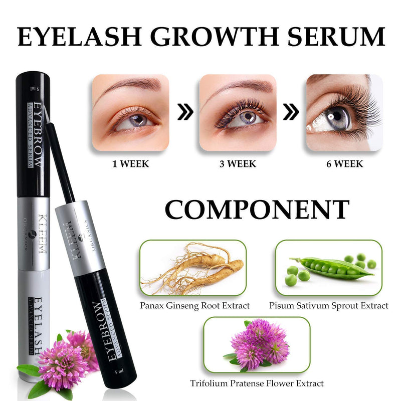 2-in-1 Eyelash Growth Serum and Eyebrow Hair Growth Enhancer with Eyelash Curler - Natural & Organic Eye Lash Growing Serum - Day and Night Rapid Lash Extensions Serum Set for Longer Lashes - 0.34 oz Kleem Organics