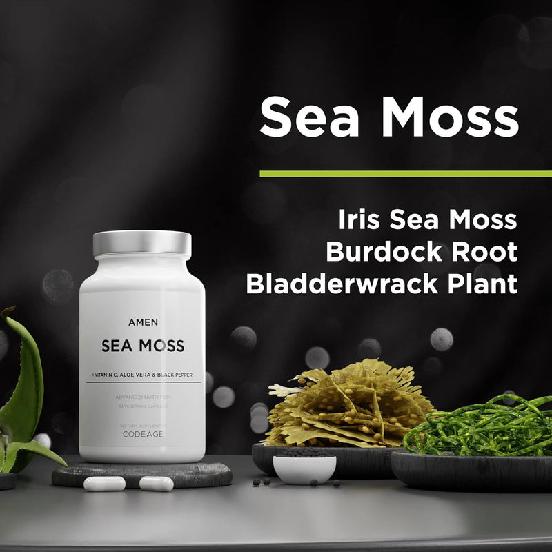 Amen Sea Moss Supplement - 1000mg Organic Irish Sea Moss, Bladderwrack, Burdock - Vitamin C, Aloe Vera, Black Pepper - Seaweed Superfood, Vitamins, Minerals, and Antioxidants - Non-GMO - 90 Capsules Infinity Warehouse
