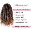Alimiriam New Goddess Locs Crochet Hair 6 Packs 14 inch Faux Locs Wavy Crochet Curly Hair Faix Locs Crochet hair with Curly Ends River Curls Crochet Hair (14" 6Packs T1B/30