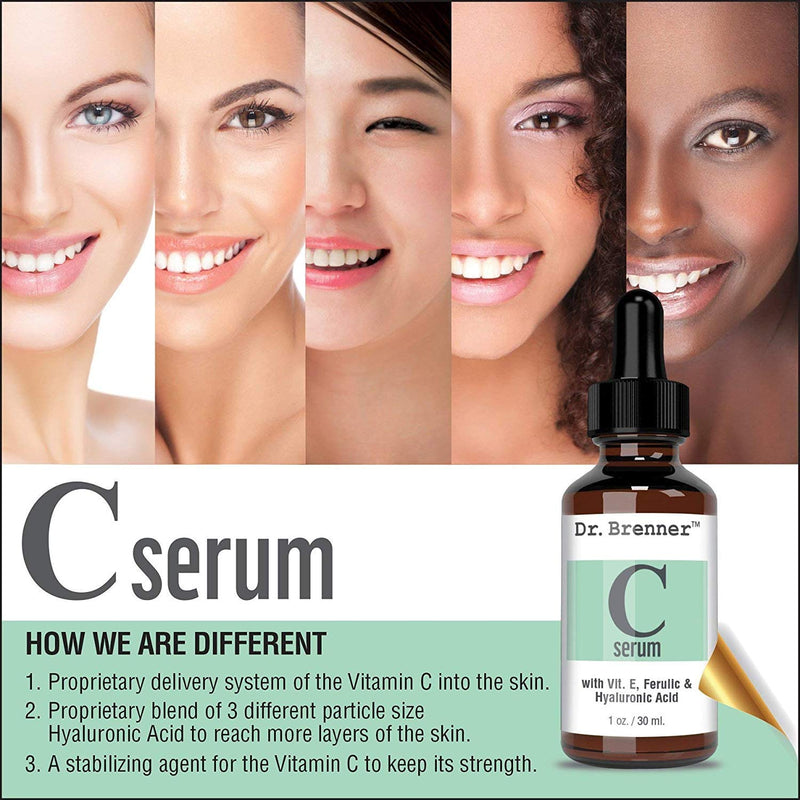 Vitamin C Serum 20% Pure L-Ascorbic Acid, Ferulic Acid, Vitamin E and HA and Hyaluronic Acid Serum with Vitamin B5 for Face and Eyes Natural Anti Aging Anti Wrinkle Set of 2 by Dr. Brenner Dr. Brenner
