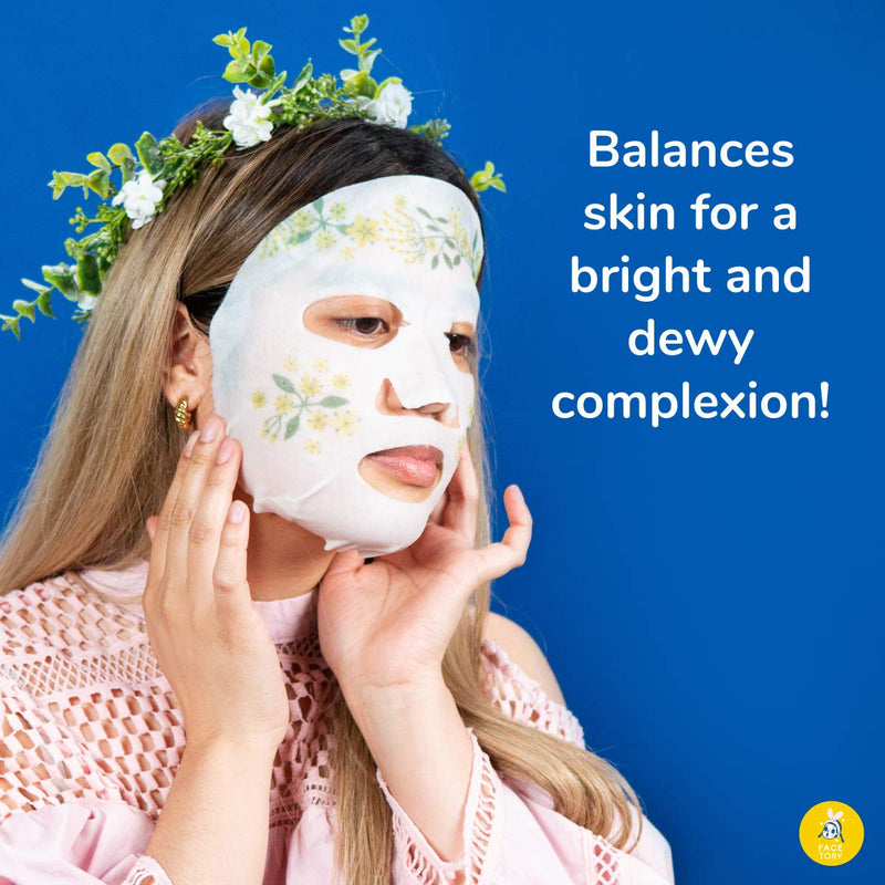 FaceTory Dream Garden Elderflower Mask (Pack of 10)- Rejuvenating and Illuminating Facial Sheet Mask FACETORY