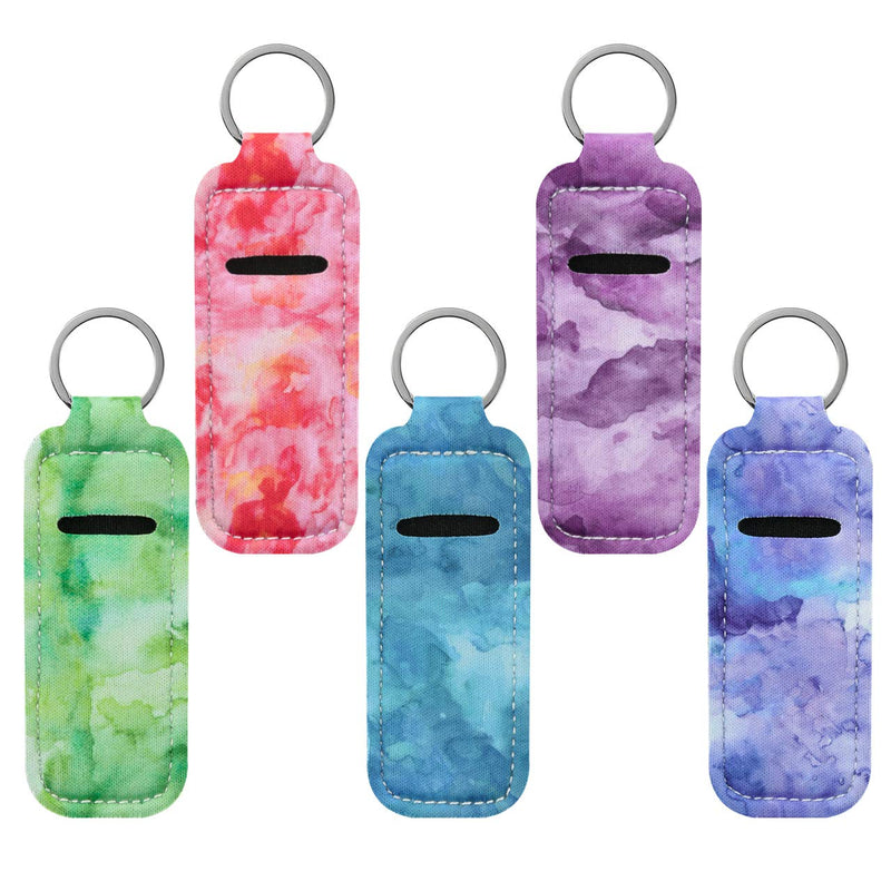 Beautyflier Clip-on Sleeve Chapstick Pouch Keychain Lipstick Holder Elastic Lip Balm Holder Travel Accessories (Style H (5 PCS)) Beautyflier