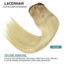 Lacer 22 Inch Human Hair Extensions Clip In Ombre Light Golden Brown Roots to Platinum Blonde Remy Hair Full Head Silky Straight Natural Hair Extensions 140g 7pcs Lacer Store