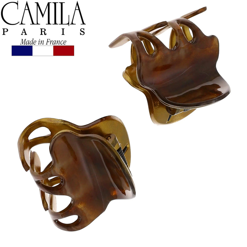 Camila Paris CP2928 French Hair Clip for Women, Set of 2 Small Brown Girls Hair Claw Clips Fashion Durable Hair Accessories for Women, Luxury Ladies Strong Hold No Slip Grip Clamp, Made in France Camila