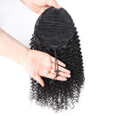 Seelaak 20 Inches Kinky Straight Ponytail Drawstring Human Hair Extension 10A Brazilian Natural Black Yaki Straight Ponytail Hairpiece for Black Women (1B