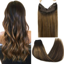 GOO GOO Hair Extensions Balayage Dark Brown to Chestnut Brown 75g 14 Inch Remy Human Hair Extensions Straight Natural Hair Extensions Wire Secret Invisible Hairpiece GOO GOO